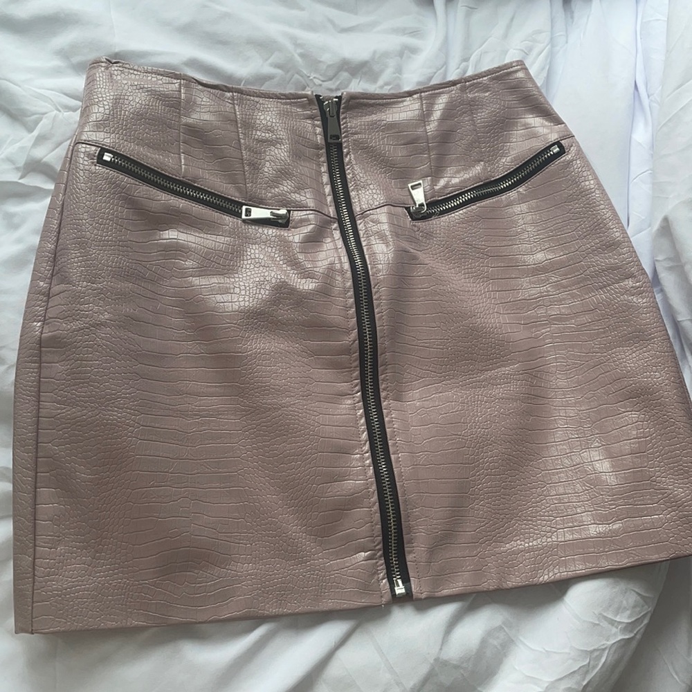 rose pink leather skirt